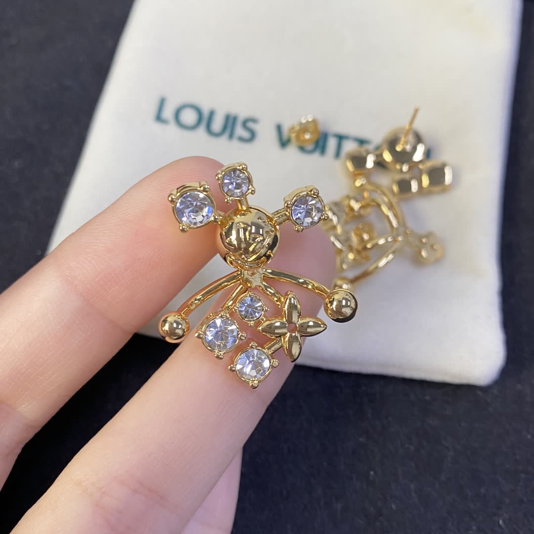 Louis Vuitton Elegant Gold and Crystal Earrings